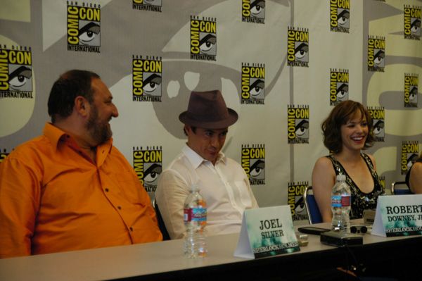 Sherlock Holmes movie press conference comic-con - Joel Silver, Robert Downey Jr and Rachel McAdams.jpg